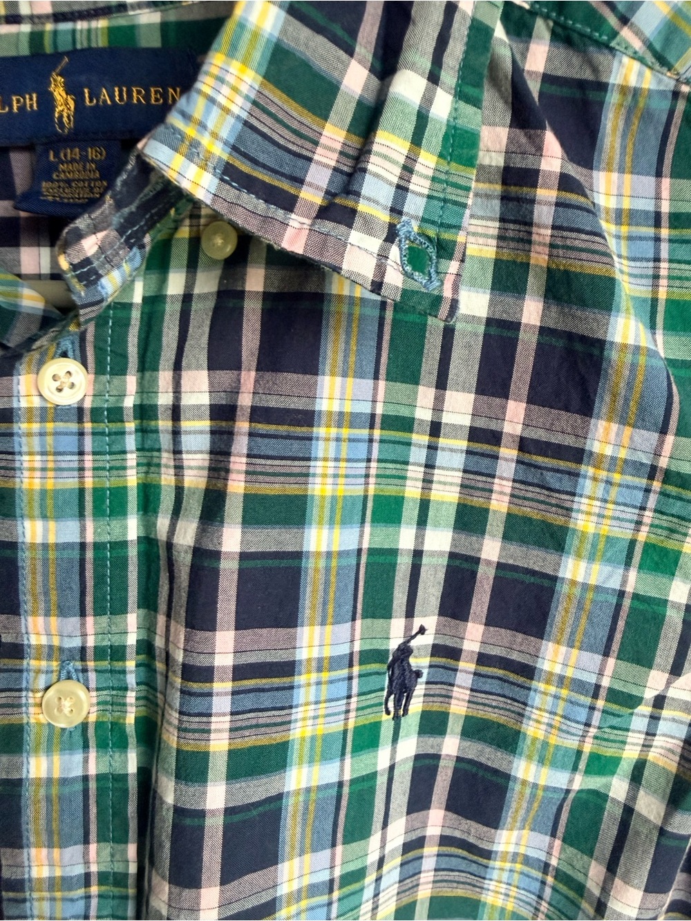 Ralph Lauren Green Navy Yellow Plaid Button-Down Shirt
